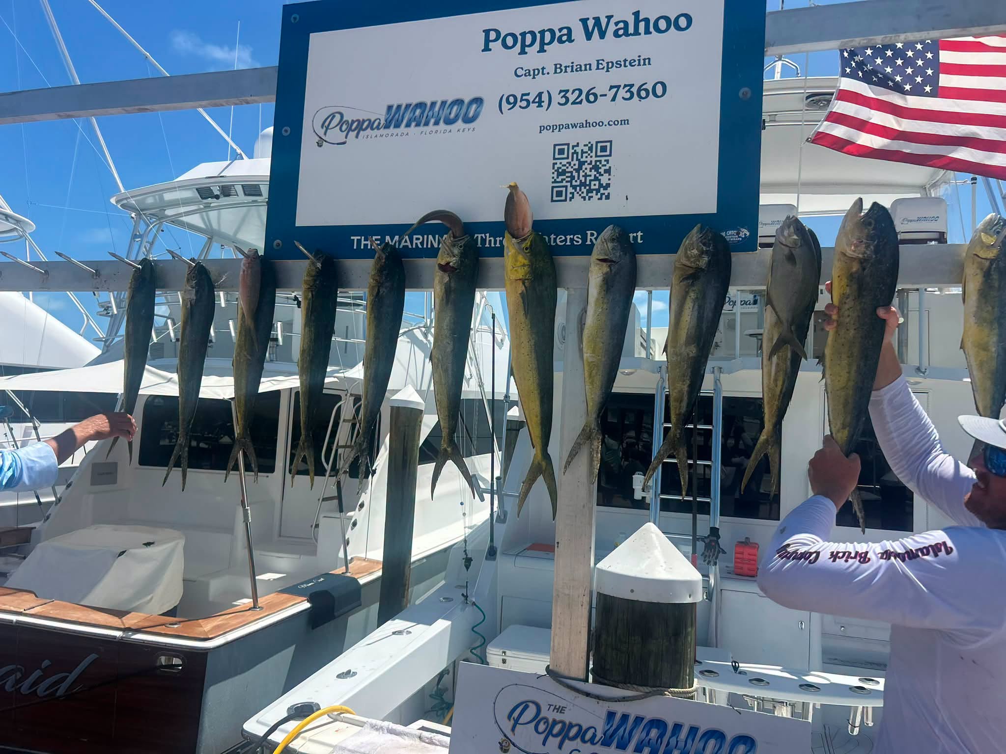The day's catch hung at the Poppa Wahoo dock display