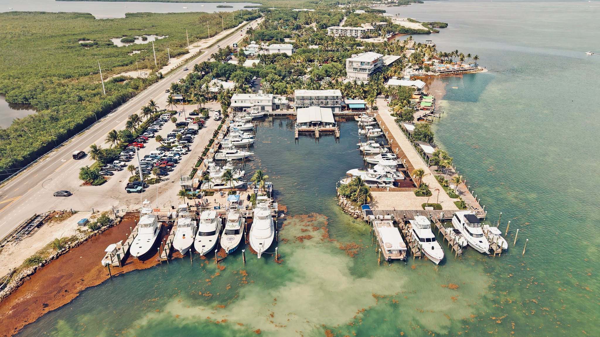The Marina at Three Waters Resort in Islamorada from the air