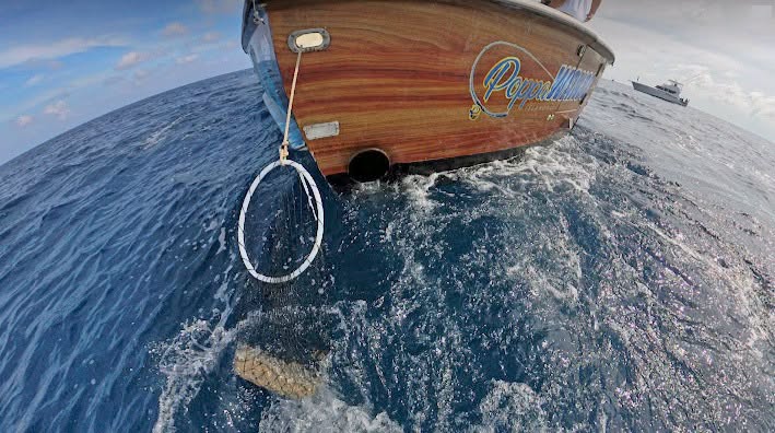 The woodgrain transom of the Poppa Wahoo fleet