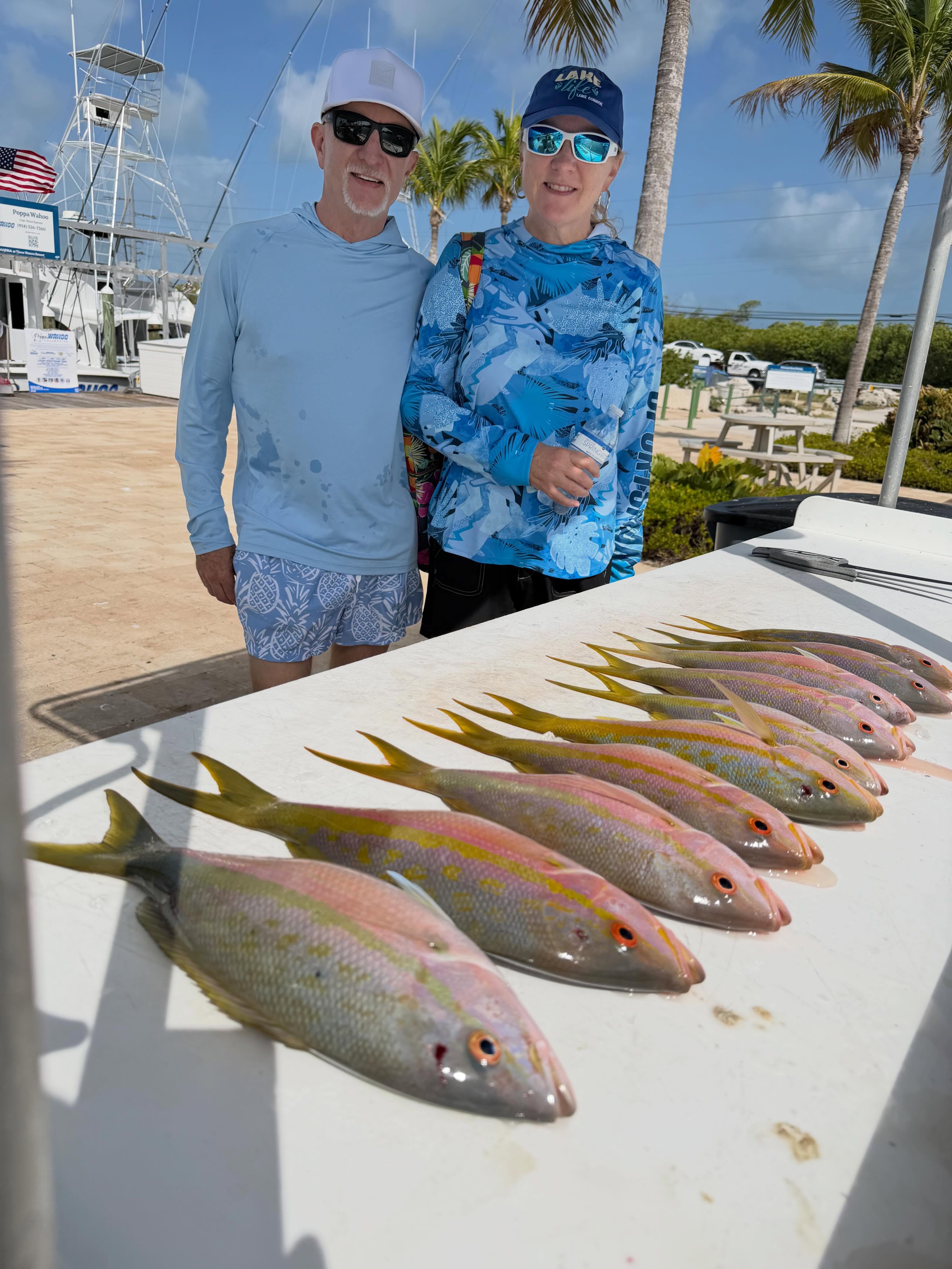 Yellowtail snapper laid out on the cleaning table