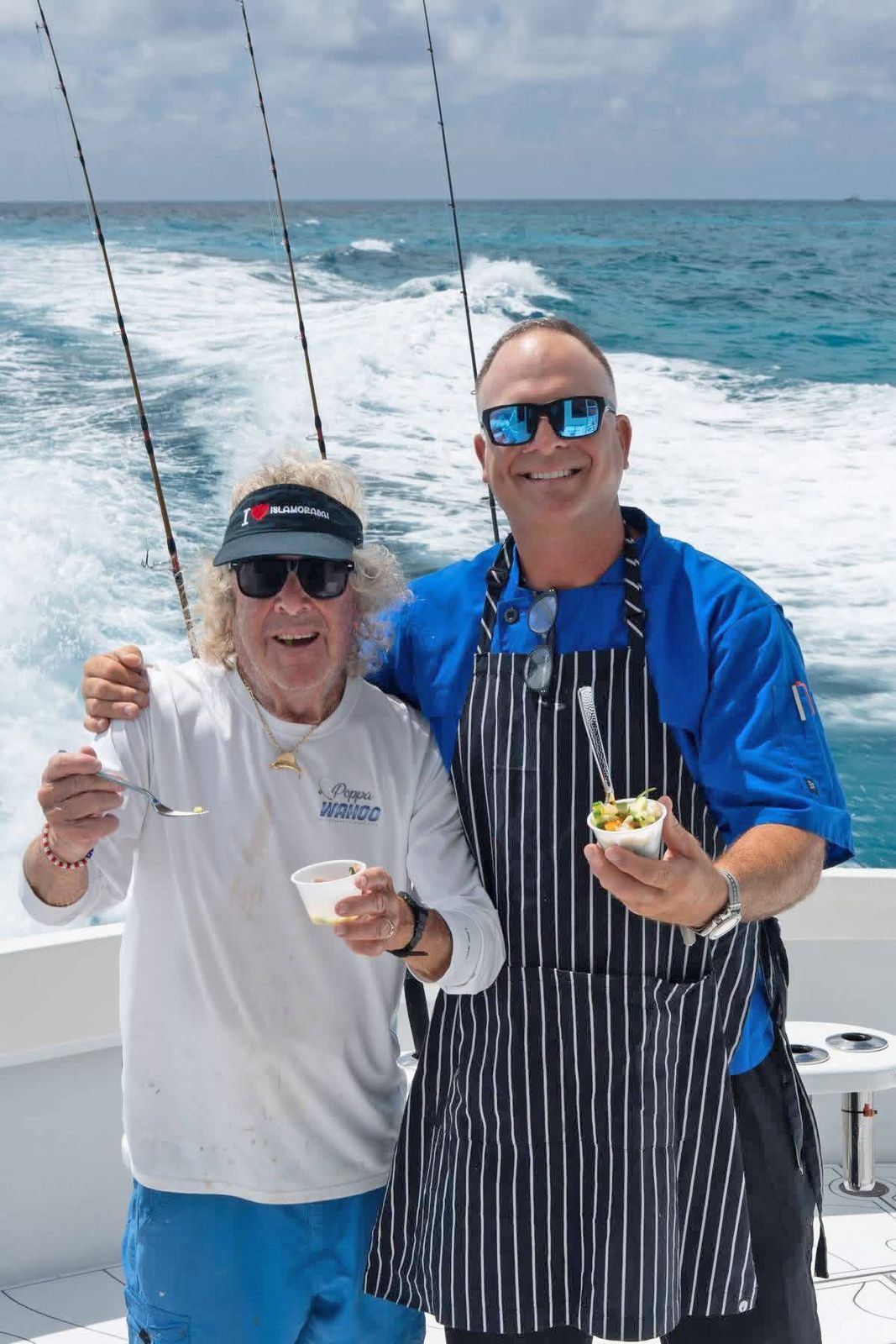 The chef and Capt. Skip Bradeen tasting the day's ceviche