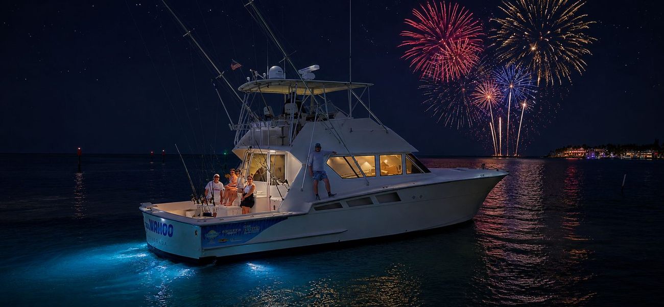 The Poppa Wahoo under Fourth of July fireworks