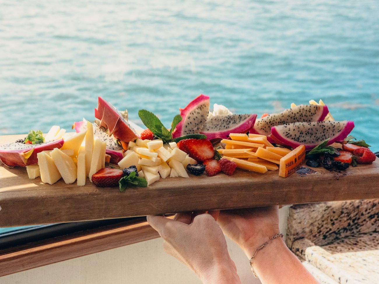 A charcuterie board served on board off Islamorada