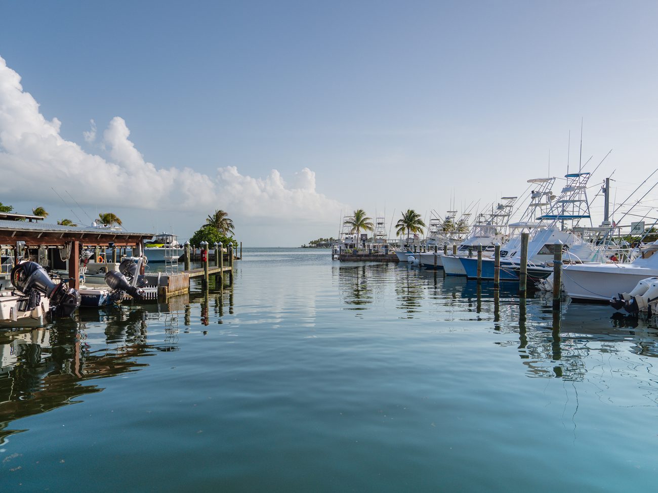 Three Waters Resort Marina in Islamorada, flat calm before the run out